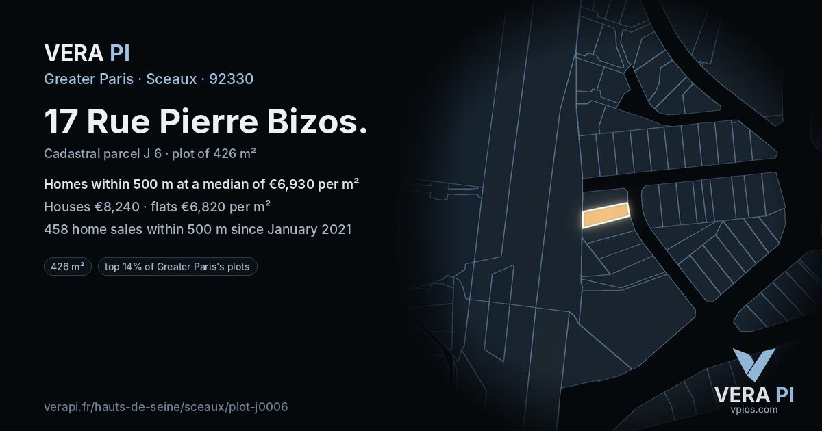 17 Rue Pierre Bizos, Sceaux at night – the plot lit, the parcels around coloured by the prices near them