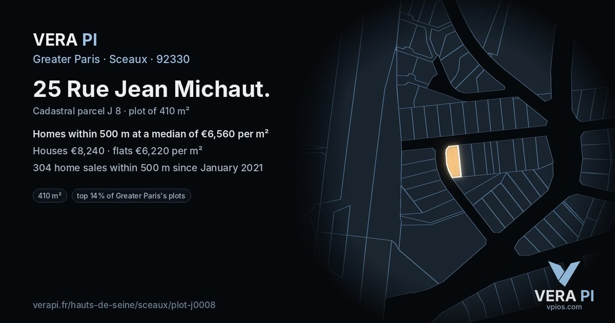 25 Rue Jean Michaut, Sceaux at night – the plot lit, the parcels around coloured by the prices near them