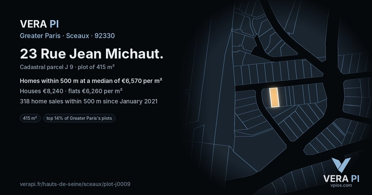 23 Rue Jean Michaut, Sceaux at night – the plot lit, the parcels around coloured by the prices near them