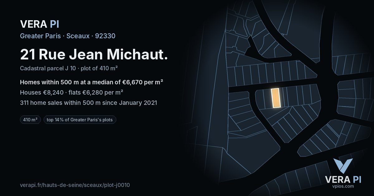21 Rue Jean Michaut, Sceaux at night – the plot lit, the parcels around coloured by the prices near them