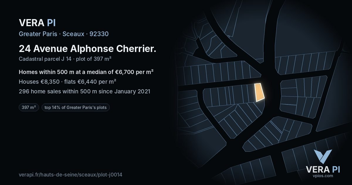 24 Avenue Alphonse Cherrier, Sceaux at night – the plot lit, the parcels around coloured by the prices near them