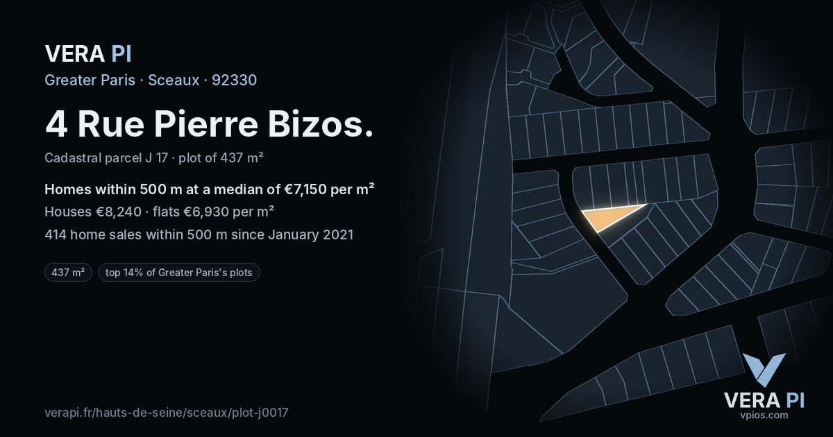 4 Rue Pierre Bizos, Sceaux at night – the plot lit, the parcels around coloured by the prices near them