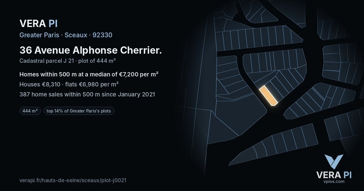 36 Avenue Alphonse Cherrier, Sceaux at night – the plot lit, the parcels around coloured by the prices near them