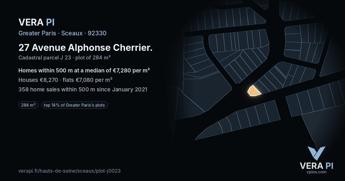 27 Avenue Alphonse Cherrier, Sceaux at night – the plot lit, the parcels around coloured by the prices near them