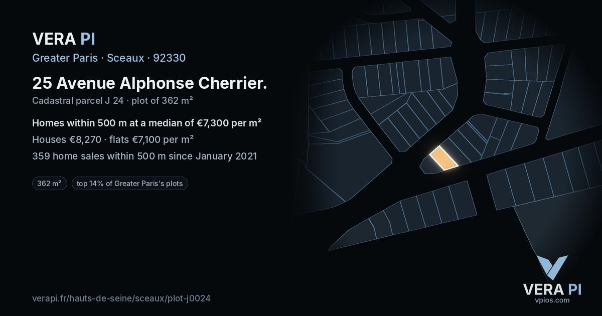 25 Avenue Alphonse Cherrier, Sceaux at night – the plot lit, the parcels around coloured by the prices near them