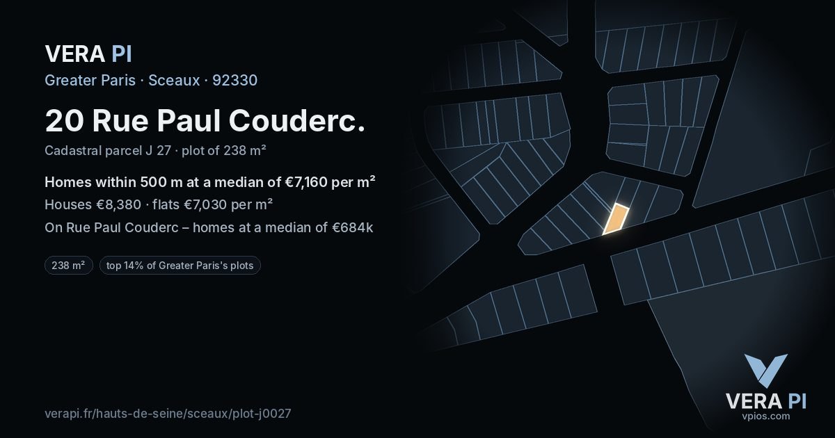 20 Rue Paul Couderc, Sceaux at night – the plot lit, the parcels around coloured by the prices near them