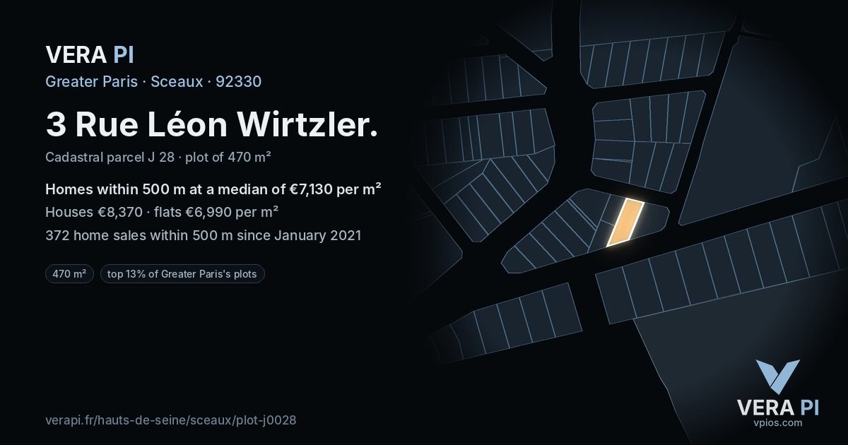 3 Rue Léon Wirtzler, Sceaux at night – the plot lit, the parcels around coloured by the prices near them