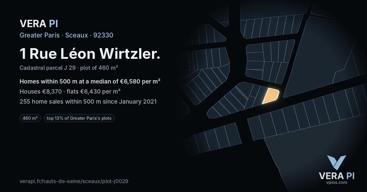 1 Rue Léon Wirtzler, Sceaux at night – the plot lit, the parcels around coloured by the prices near them