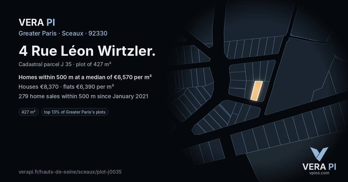 4 Rue Léon Wirtzler, Sceaux at night – the plot lit, the parcels around coloured by the prices near them
