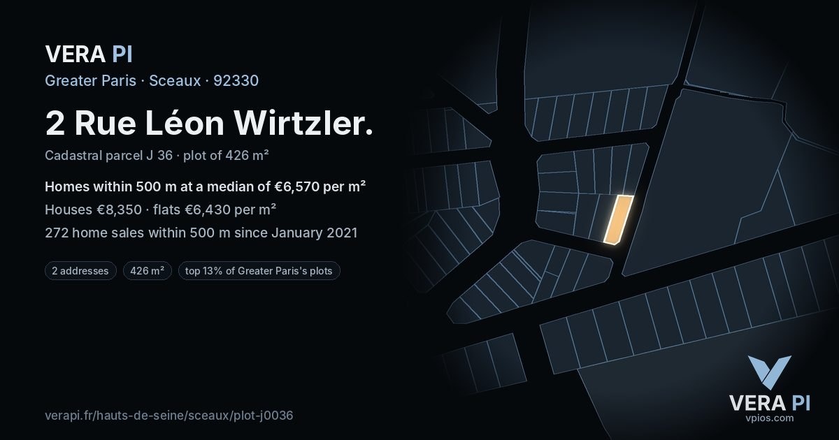 2 Rue Léon Wirtzler, Sceaux at night – the plot lit, the parcels around coloured by the prices near them