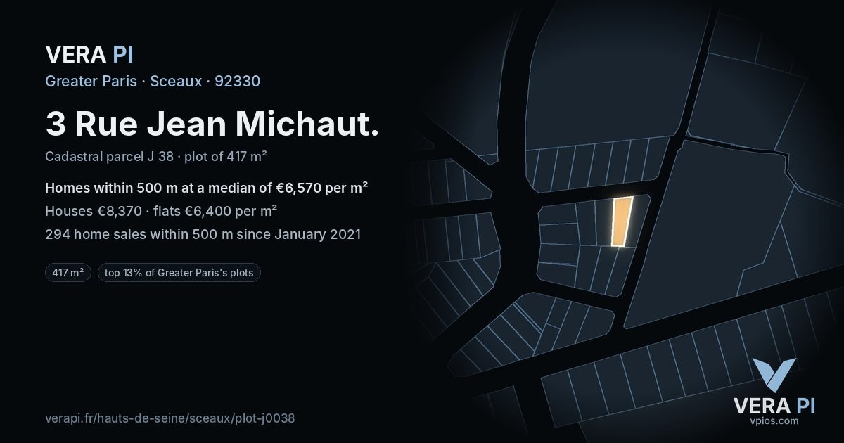 3 Rue Jean Michaut, Sceaux at night – the plot lit, the parcels around coloured by the prices near them