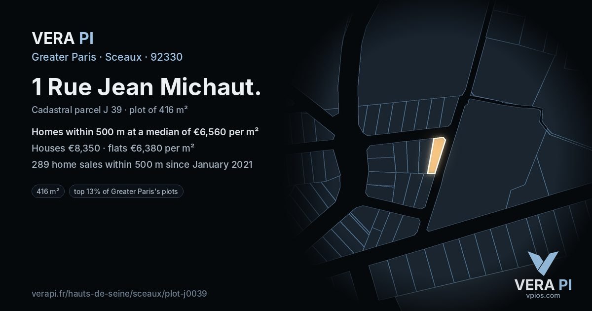 1 Rue Jean Michaut, Sceaux at night – the plot lit, the parcels around coloured by the prices near them