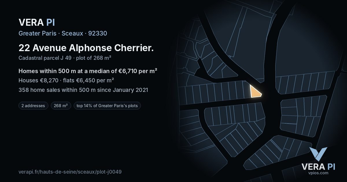 22 Avenue Alphonse Cherrier, Sceaux at night – the plot lit, the parcels around coloured by the prices near them
