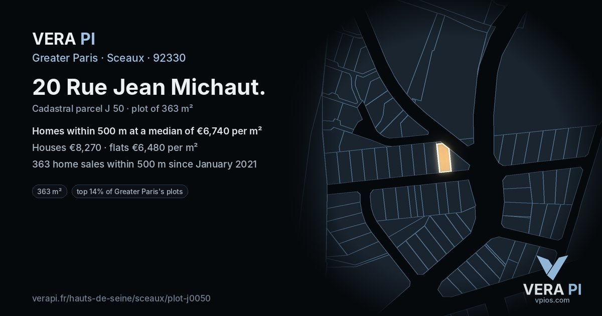 20 Rue Jean Michaut, Sceaux at night – the plot lit, the parcels around coloured by the prices near them
