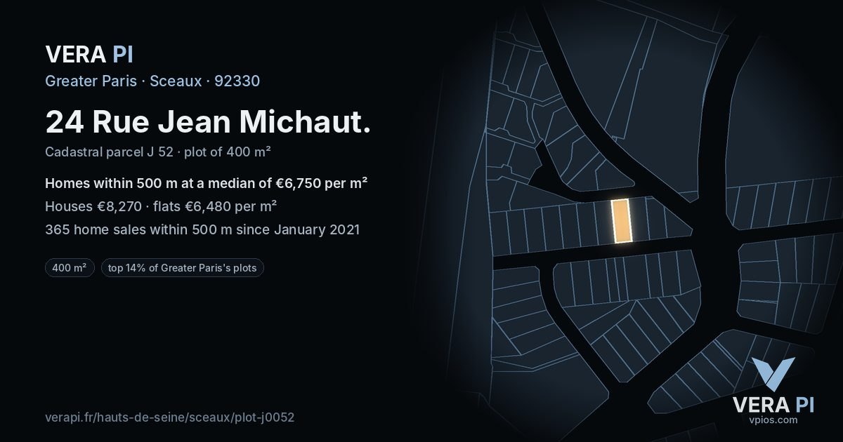 24 Rue Jean Michaut, Sceaux at night – the plot lit, the parcels around coloured by the prices near them