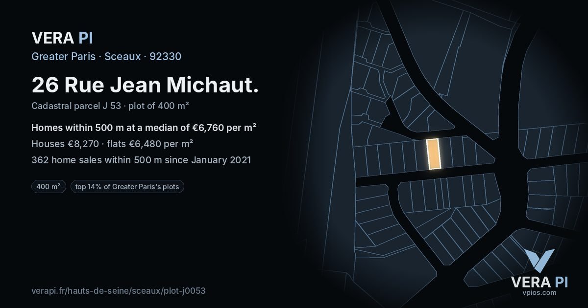 26 Rue Jean Michaut, Sceaux at night – the plot lit, the parcels around coloured by the prices near them