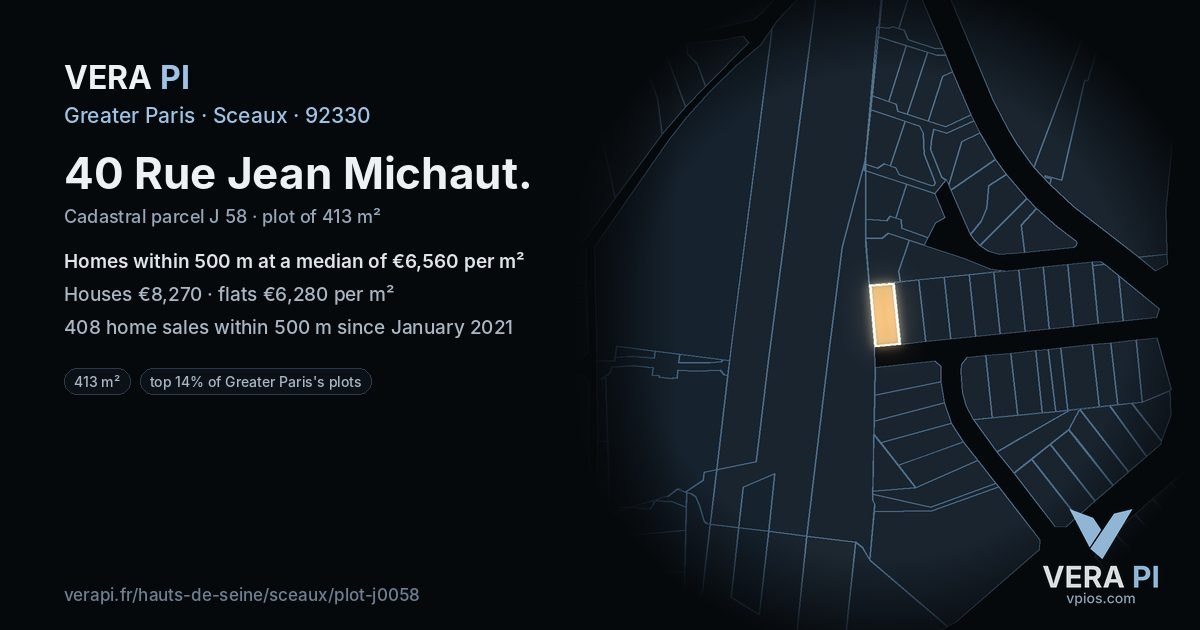 40 Rue Jean Michaut, Sceaux at night – the plot lit, the parcels around coloured by the prices near them