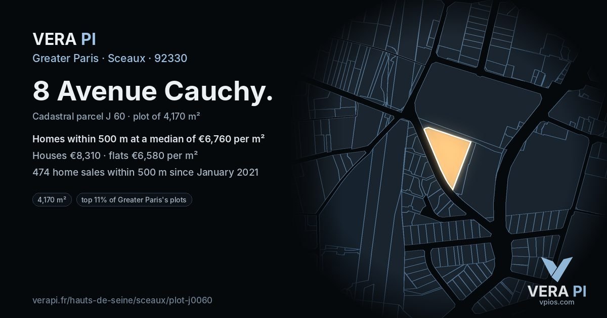 8 Avenue Cauchy, Sceaux at night – the plot lit, the parcels around coloured by the prices near them