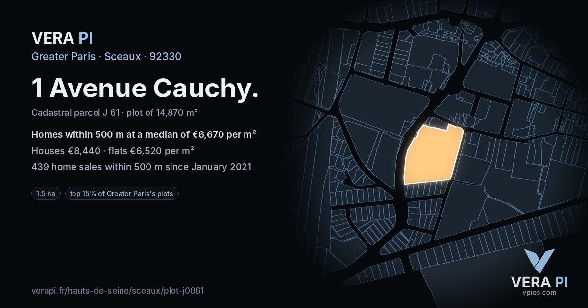 1 Avenue Cauchy, Sceaux at night – the plot lit, the parcels around coloured by the prices near them
