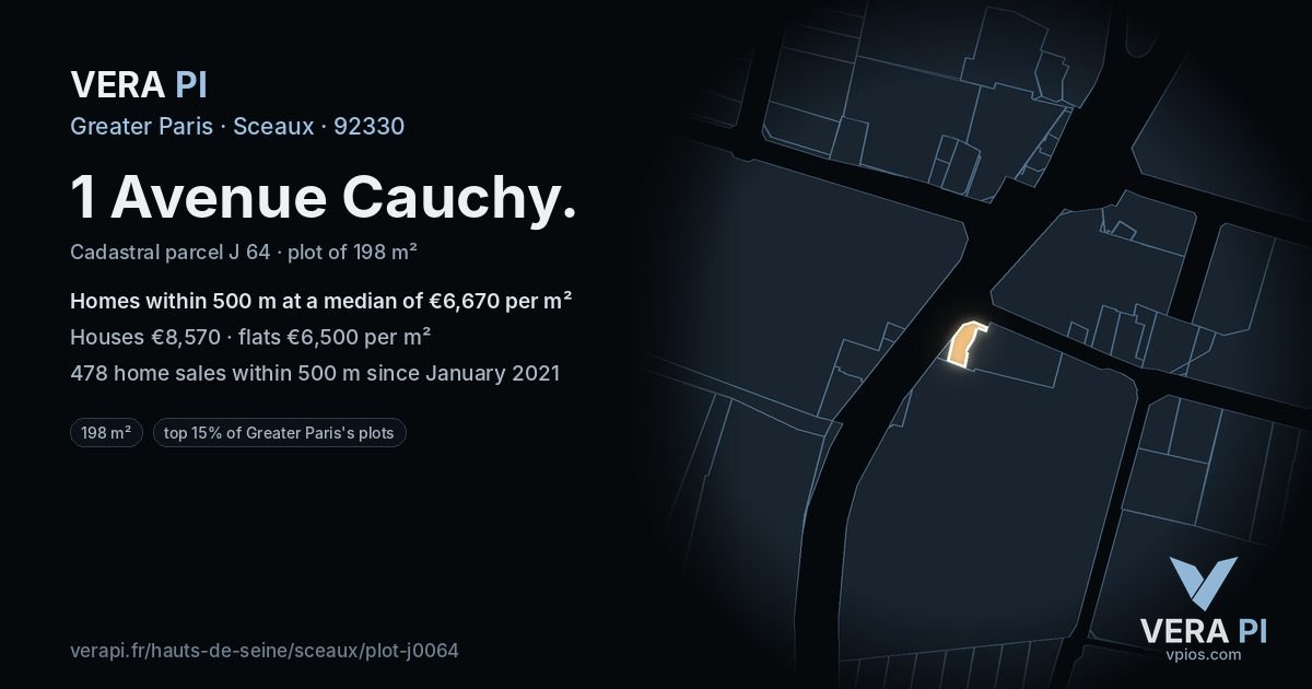 1 Avenue Cauchy, Sceaux at night – the plot lit, the parcels around coloured by the prices near them