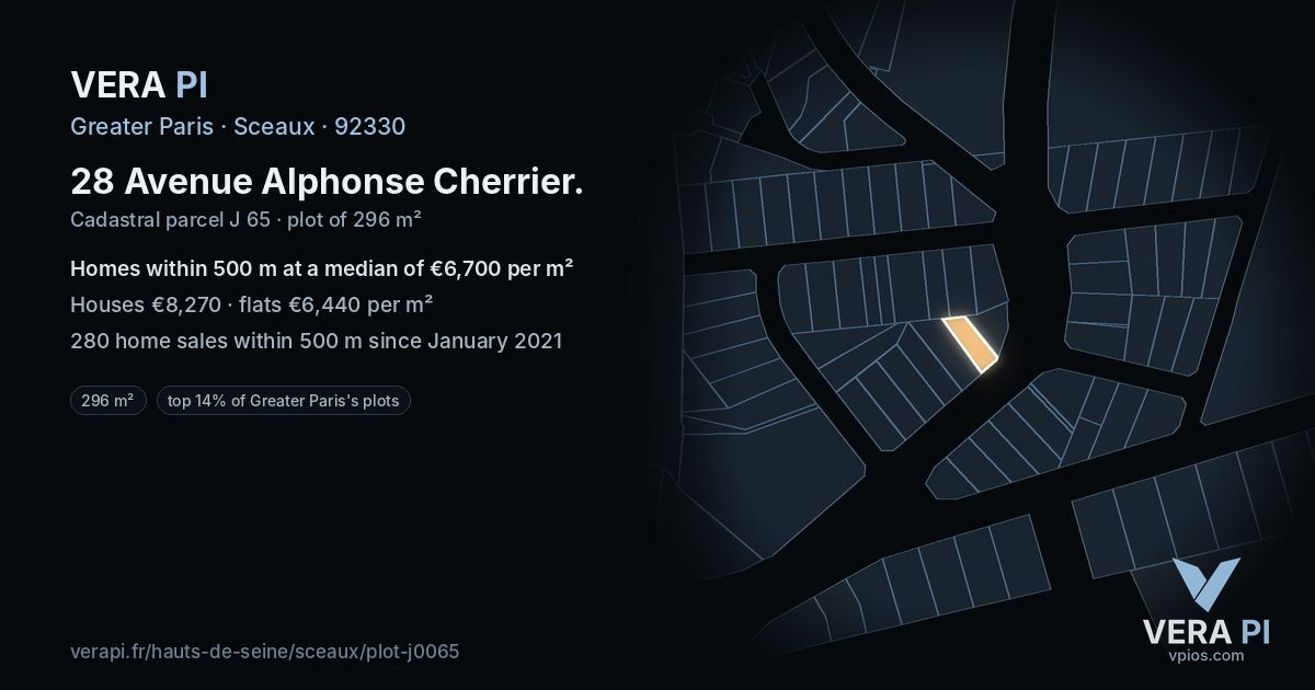 28 Avenue Alphonse Cherrier, Sceaux at night – the plot lit, the parcels around coloured by the prices near them