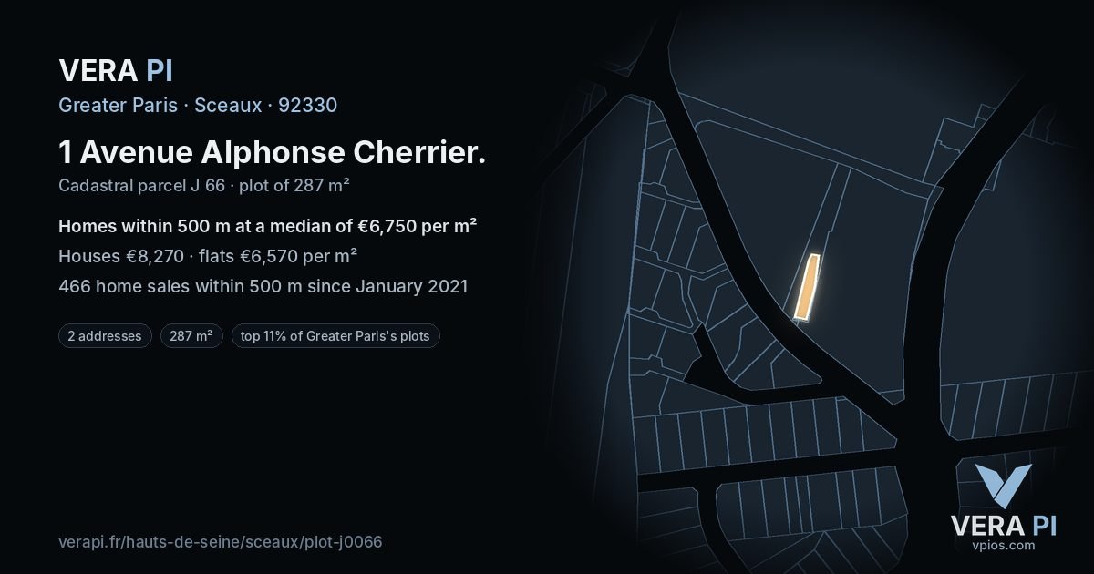 1 Avenue Alphonse Cherrier, Sceaux at night – the plot lit, the parcels around coloured by the prices near them