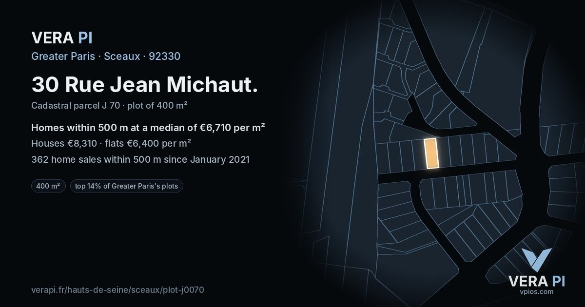 30 Rue Jean Michaut, Sceaux at night – the plot lit, the parcels around coloured by the prices near them