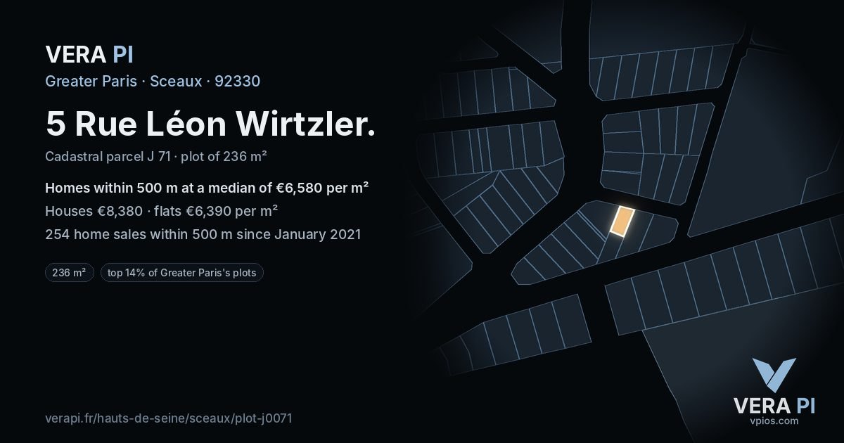 5 Rue Léon Wirtzler, Sceaux at night – the plot lit, the parcels around coloured by the prices near them