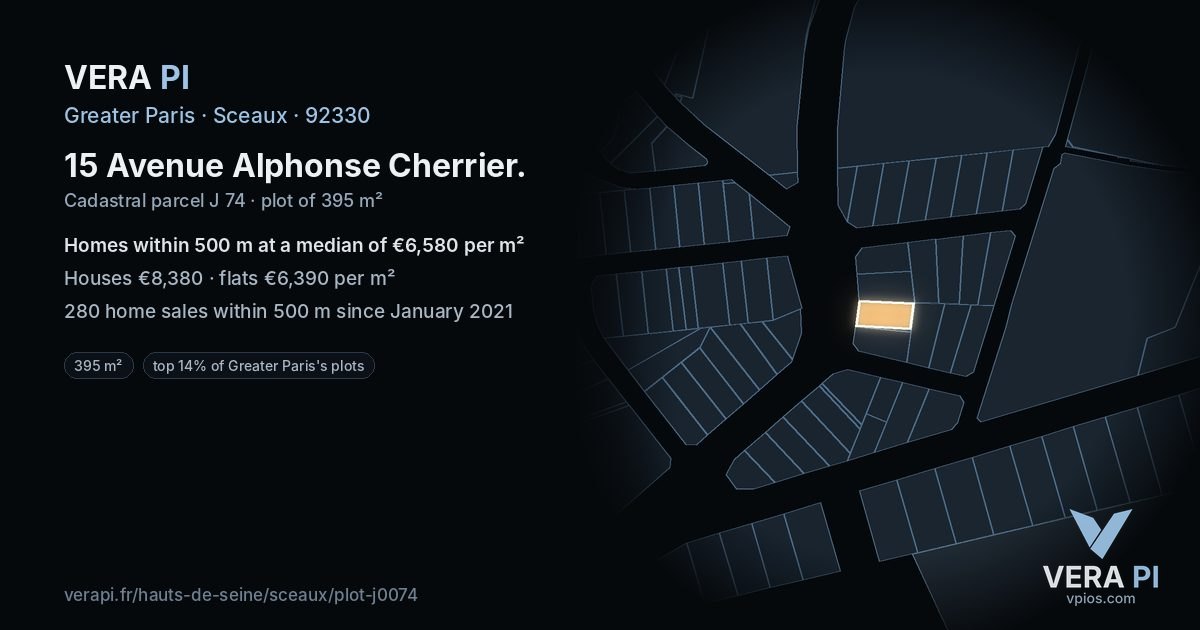 15 Avenue Alphonse Cherrier, Sceaux at night – the plot lit, the parcels around coloured by the prices near them