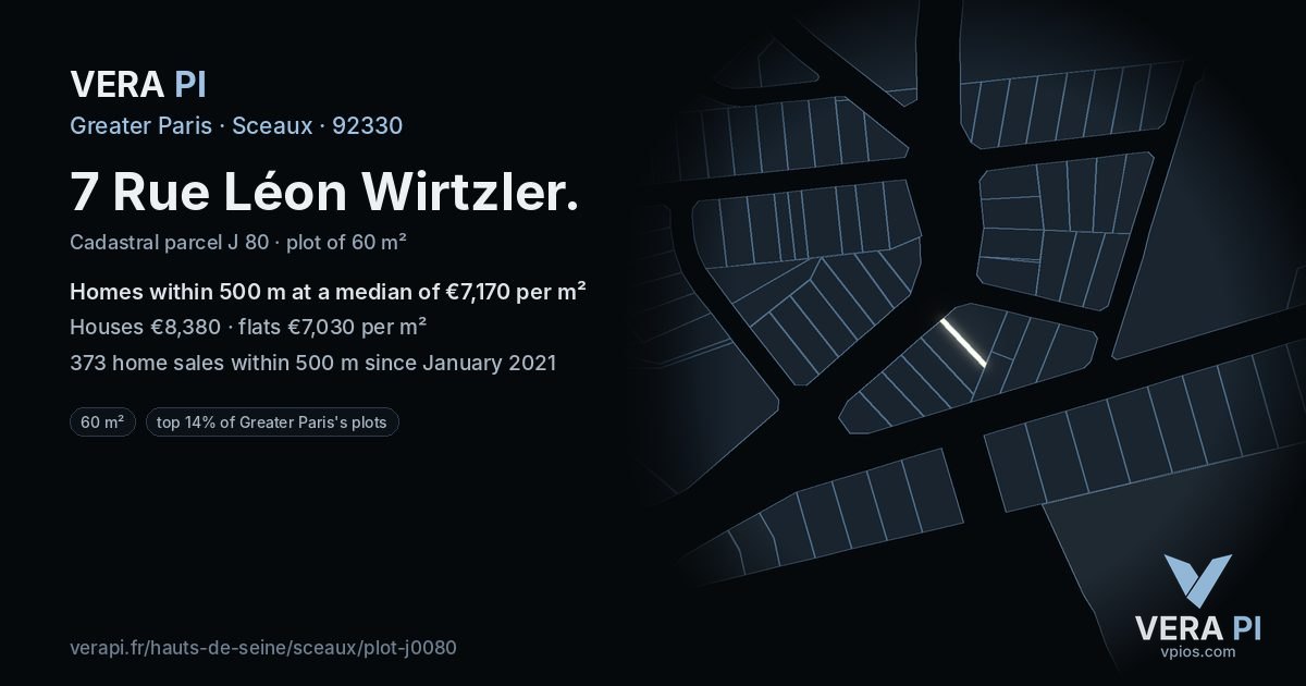 7 Rue Léon Wirtzler, Sceaux at night – the plot lit, the parcels around coloured by the prices near them