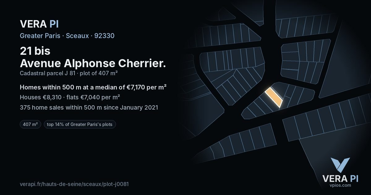 21 bis Avenue Alphonse Cherrier, Sceaux at night – the plot lit, the parcels around coloured by the prices near them