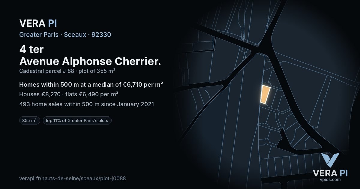 4 ter Avenue Alphonse Cherrier, Sceaux at night – the plot lit, the parcels around coloured by the prices near them
