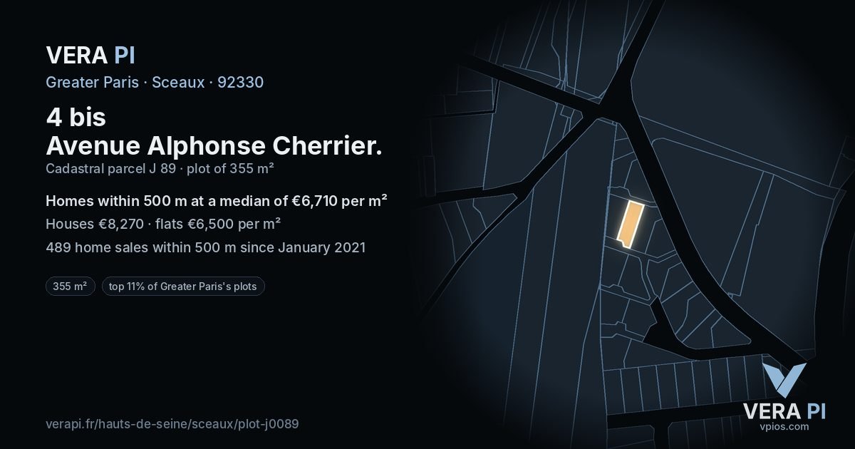 4 bis Avenue Alphonse Cherrier, Sceaux at night – the plot lit, the parcels around coloured by the prices near them