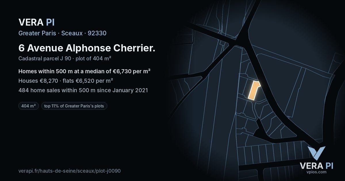 6 Avenue Alphonse Cherrier, Sceaux at night – the plot lit, the parcels around coloured by the prices near them