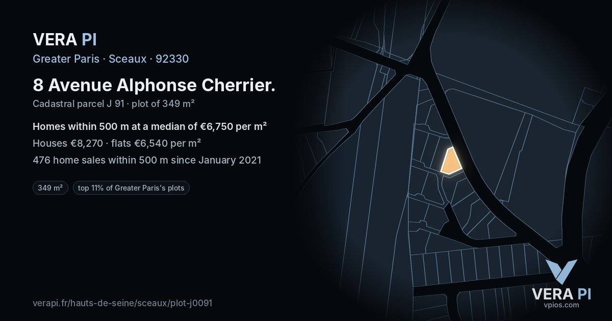 8 Avenue Alphonse Cherrier, Sceaux at night – the plot lit, the parcels around coloured by the prices near them