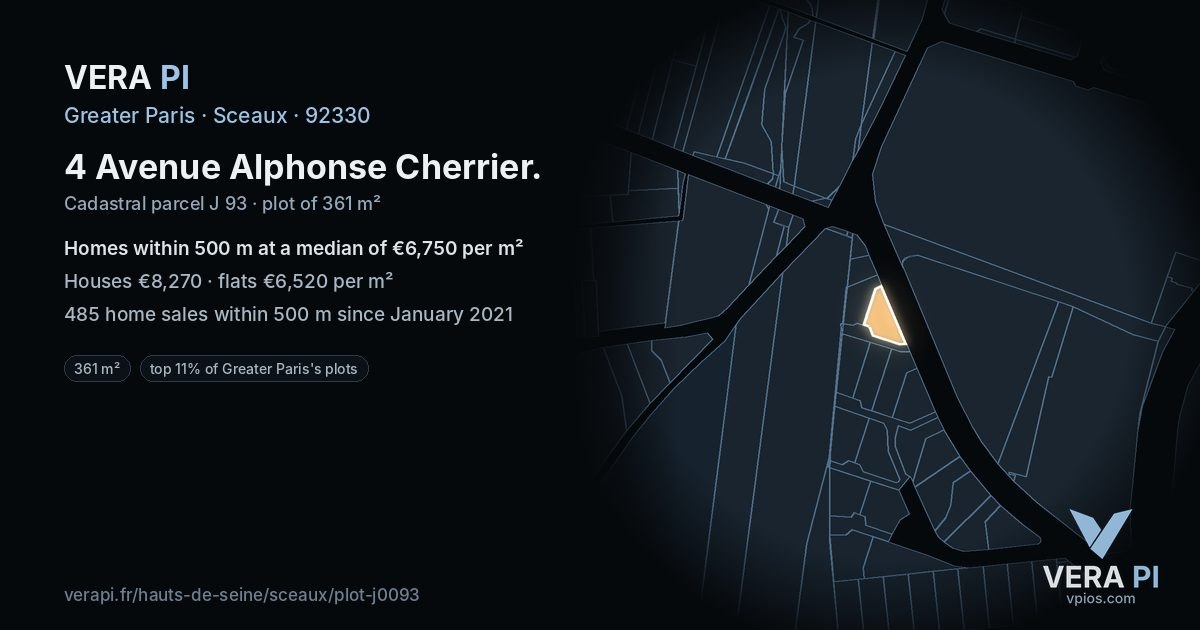 4 Avenue Alphonse Cherrier, Sceaux at night – the plot lit, the parcels around coloured by the prices near them