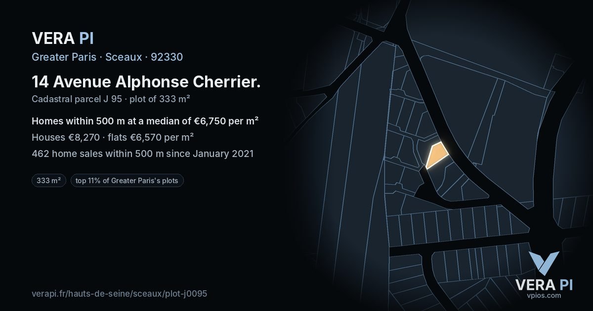 14 Avenue Alphonse Cherrier, Sceaux at night – the plot lit, the parcels around coloured by the prices near them