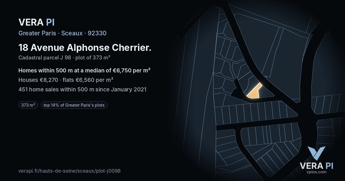 18 Avenue Alphonse Cherrier, Sceaux at night – the plot lit, the parcels around coloured by the prices near them