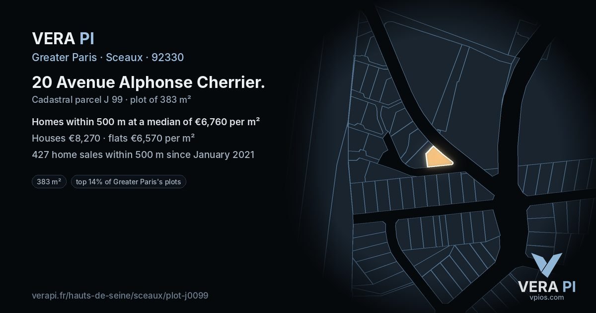 20 Avenue Alphonse Cherrier, Sceaux at night – the plot lit, the parcels around coloured by the prices near them