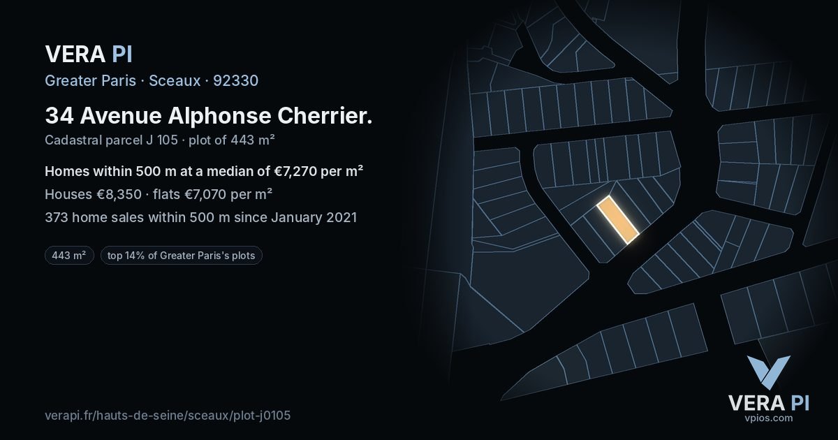 34 Avenue Alphonse Cherrier, Sceaux at night – the plot lit, the parcels around coloured by the prices near them