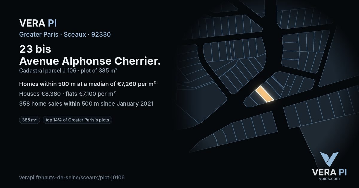 23 bis Avenue Alphonse Cherrier, Sceaux at night – the plot lit, the parcels around coloured by the prices near them