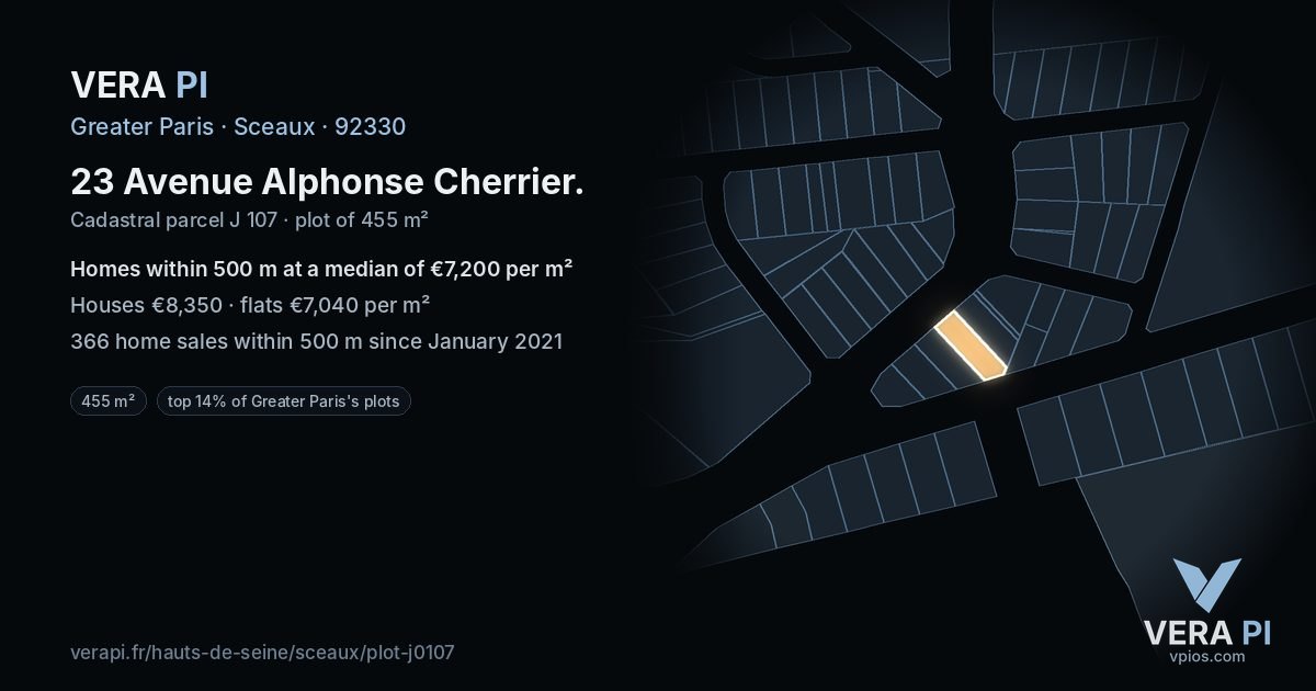 23 Avenue Alphonse Cherrier, Sceaux at night – the plot lit, the parcels around coloured by the prices near them