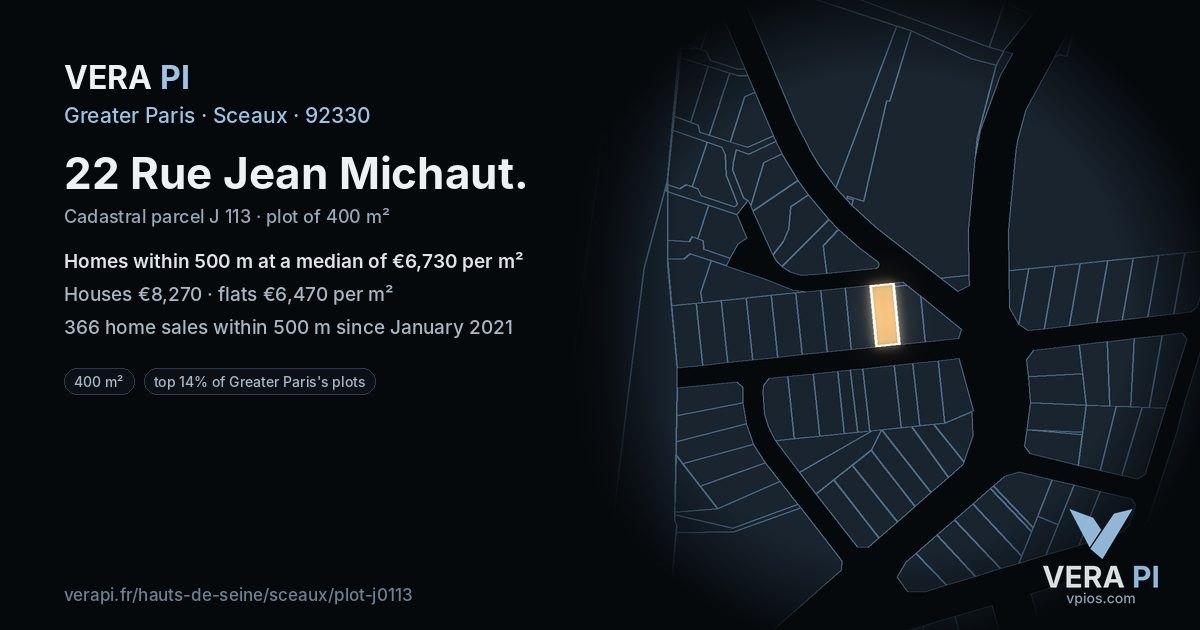22 Rue Jean Michaut, Sceaux at night – the plot lit, the parcels around coloured by the prices near them