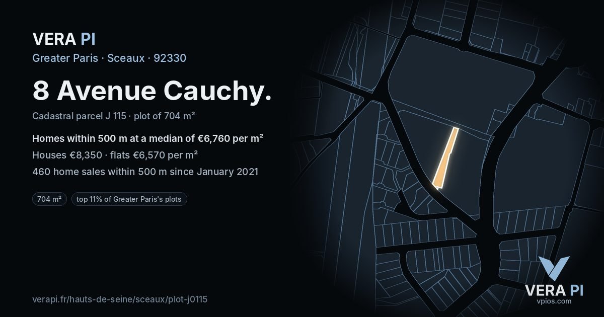 8 Avenue Cauchy, Sceaux at night – the plot lit, the parcels around coloured by the prices near them