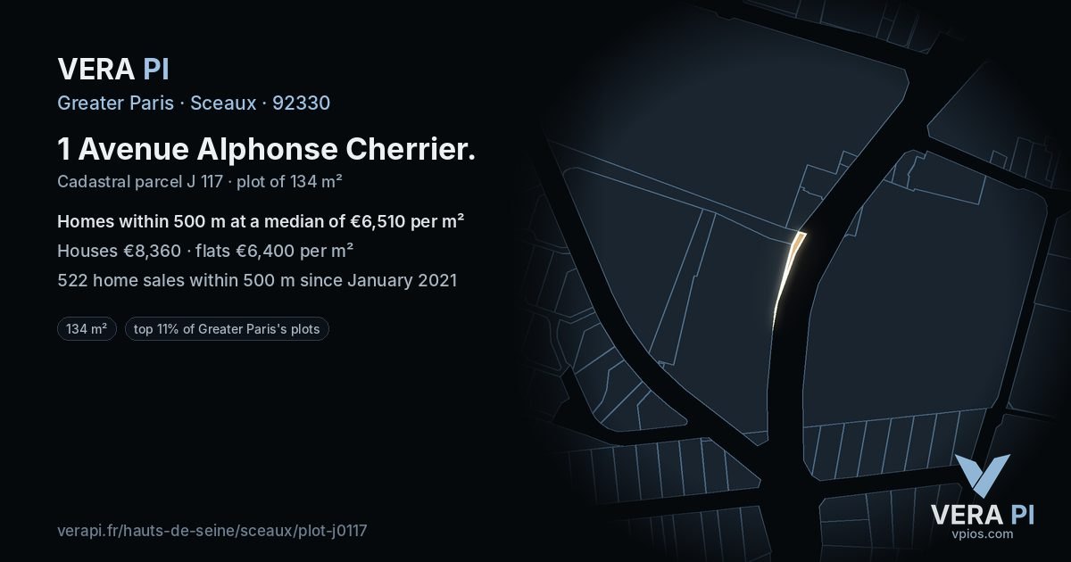 1 Avenue Alphonse Cherrier, Sceaux at night – the plot lit, the parcels around coloured by the prices near them