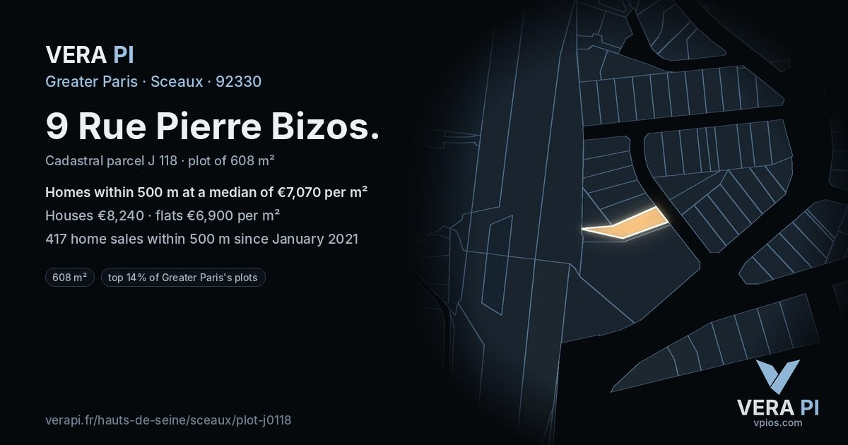 9 Rue Pierre Bizos, Sceaux at night – the plot lit, the parcels around coloured by the prices near them