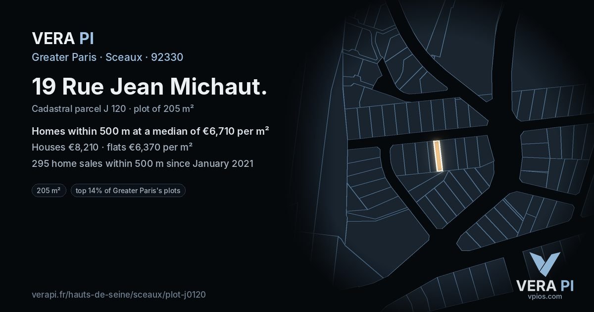 19 Rue Jean Michaut, Sceaux at night – the plot lit, the parcels around coloured by the prices near them