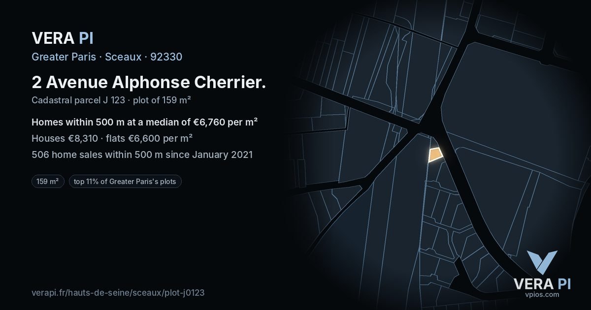 2 Avenue Alphonse Cherrier, Sceaux at night – the plot lit, the parcels around coloured by the prices near them
