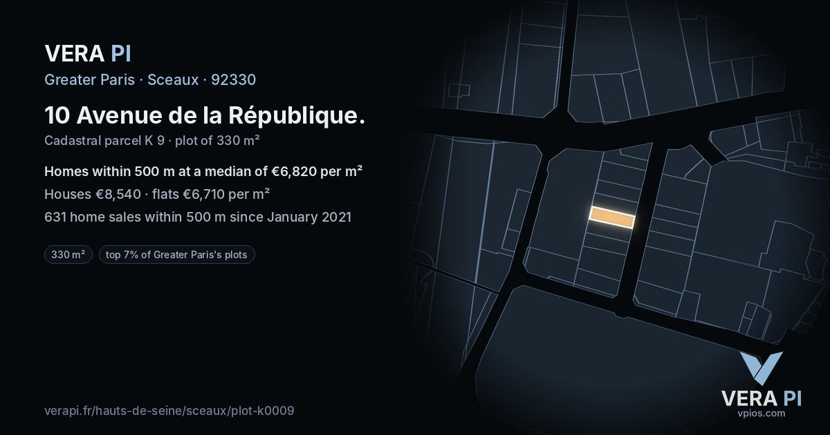 10 Avenue de la République, Sceaux at night – the plot lit, the parcels around coloured by the prices near them