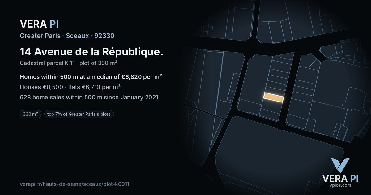14 Avenue de la République, Sceaux at night – the plot lit, the parcels around coloured by the prices near them